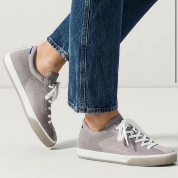 Rothy's Stormy Gray Knit Lace-Up Sneakers   Comfy Minimalist Eco Style Essential - Picture 1 of 15
